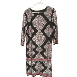 Studio One New York Stretch sheath Dress Size‎  L 3/4 Sleeves Abstract Bright